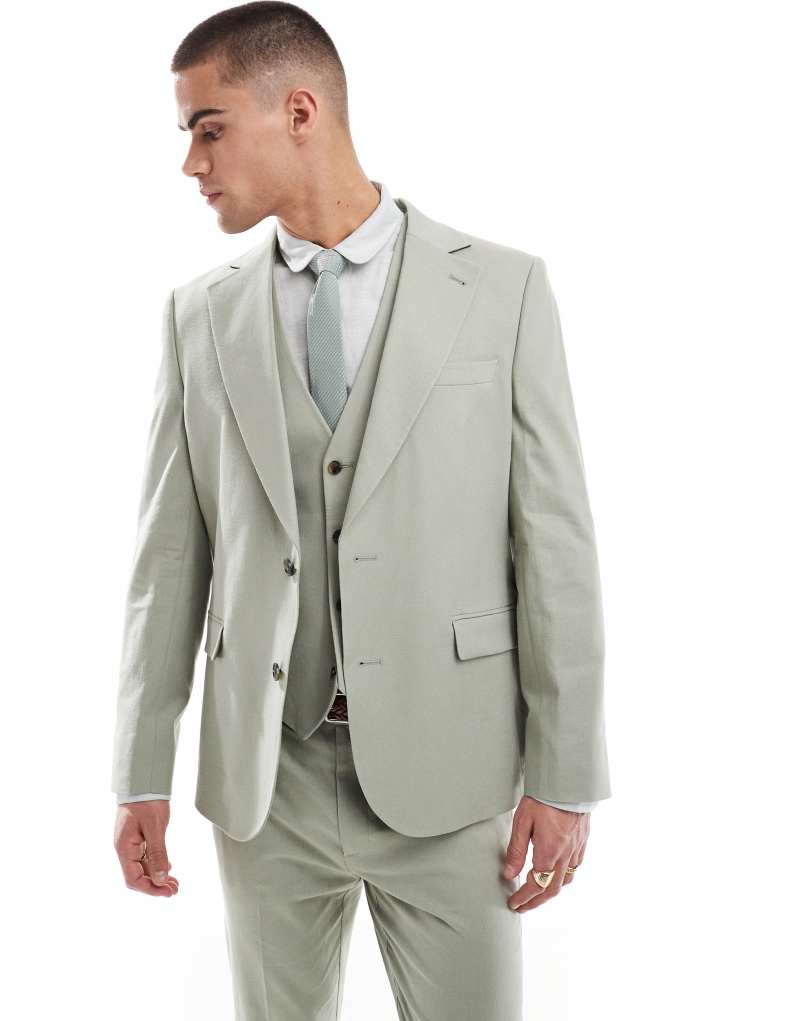 ASOS DESIGN linen blend slim suit jacket in sage green Asos Design