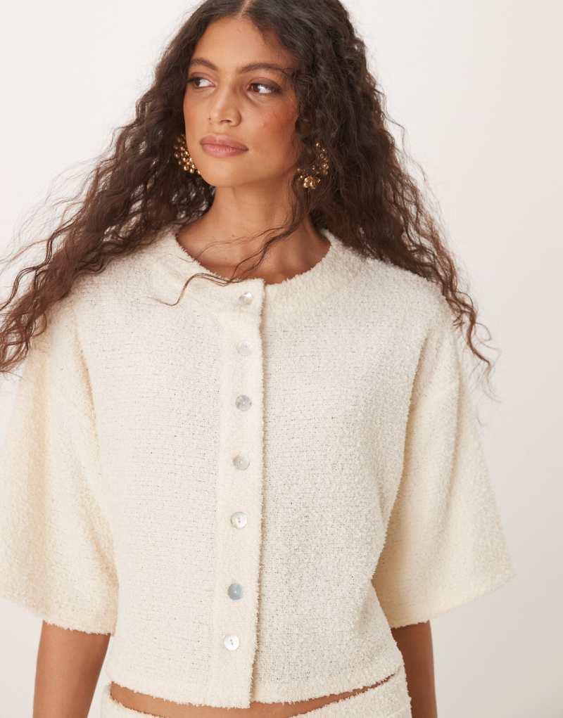 ASOS DESIGN boxy dropped shoulder fluffy top in cream Asos Design