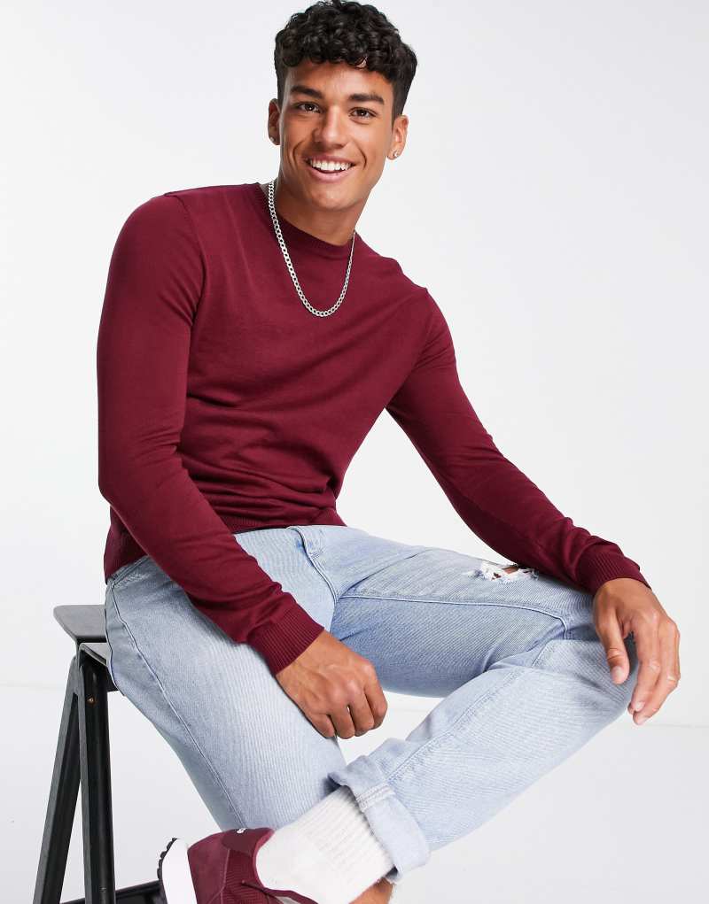 ASOS DESIGN cotton sweater in burgundy Asos Design