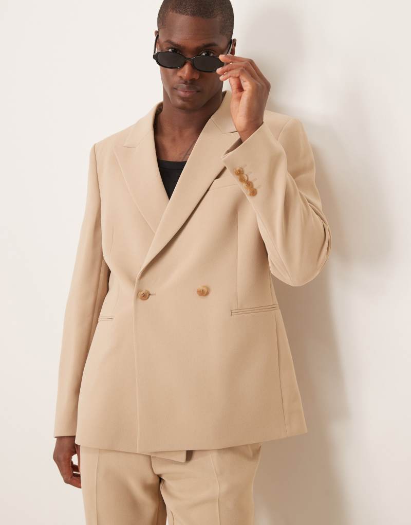 ASOS DESIGN slim suit jacket with linen in stone texture Asos Design