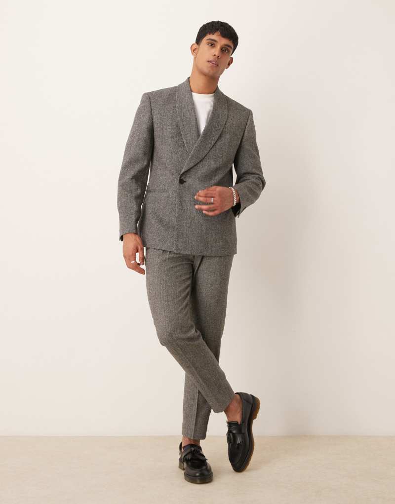 ASOS DESIGN tapered suit pants in gray herringbone Asos Design