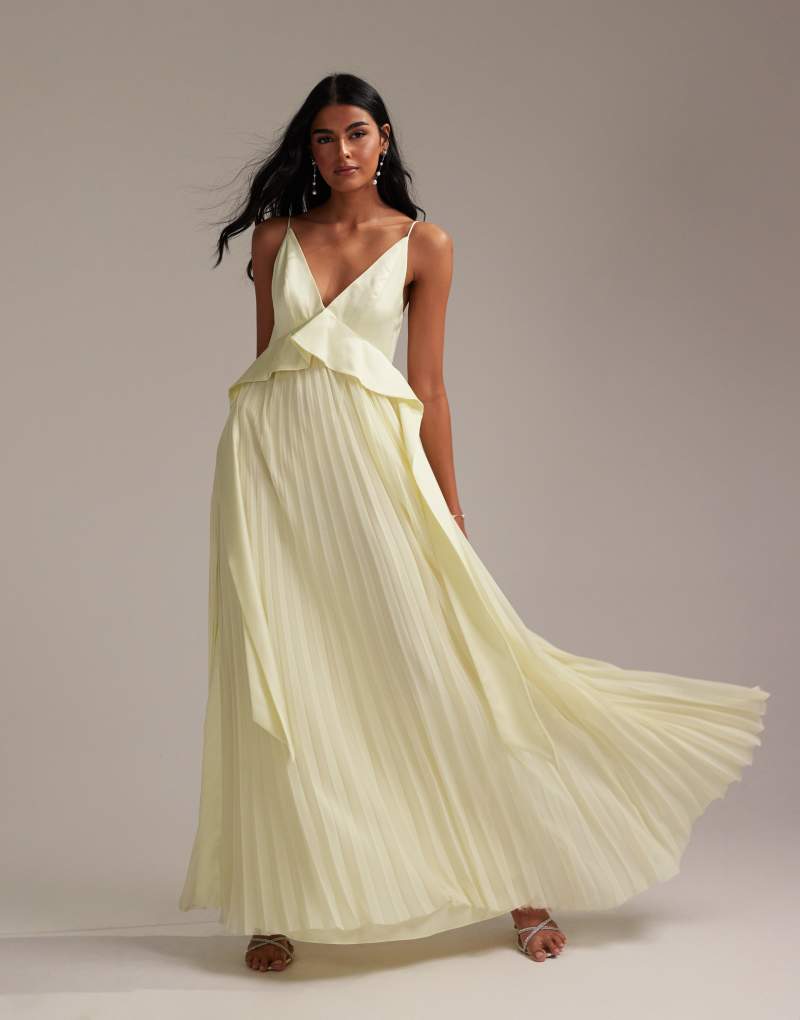 ASOS DESIGN Bridesmaids hybrid cami maxi dress with pleat skirt in soft yellow Asos Design