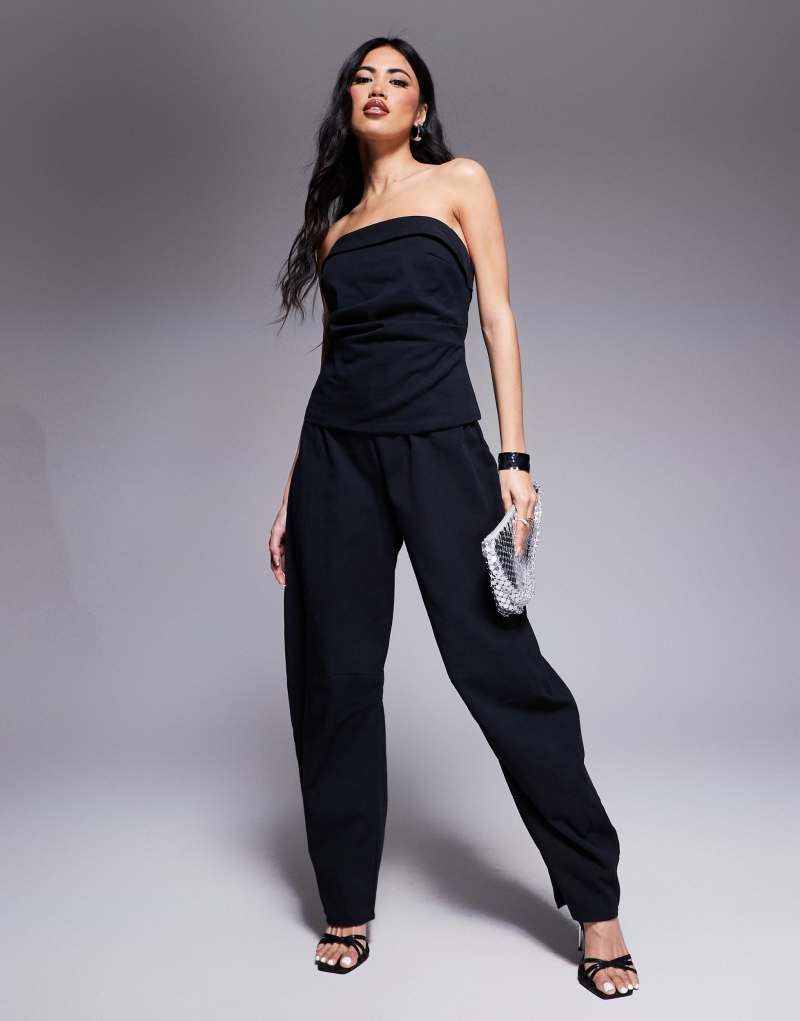 ASOS DESIGN bandeau barrel leg jumpsuit in black Asos Design