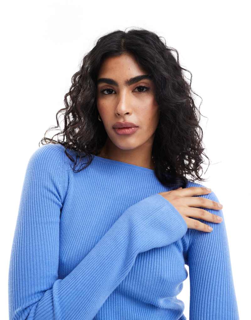 ASOS DESIGN knit top with boat neck in blue Asos Design