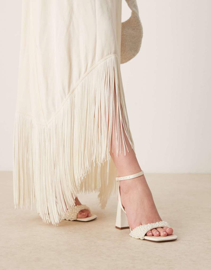 ASOS DESIGN Wide Fit Hotel pearl detail barely there block heel sandals in ivory Asos Design