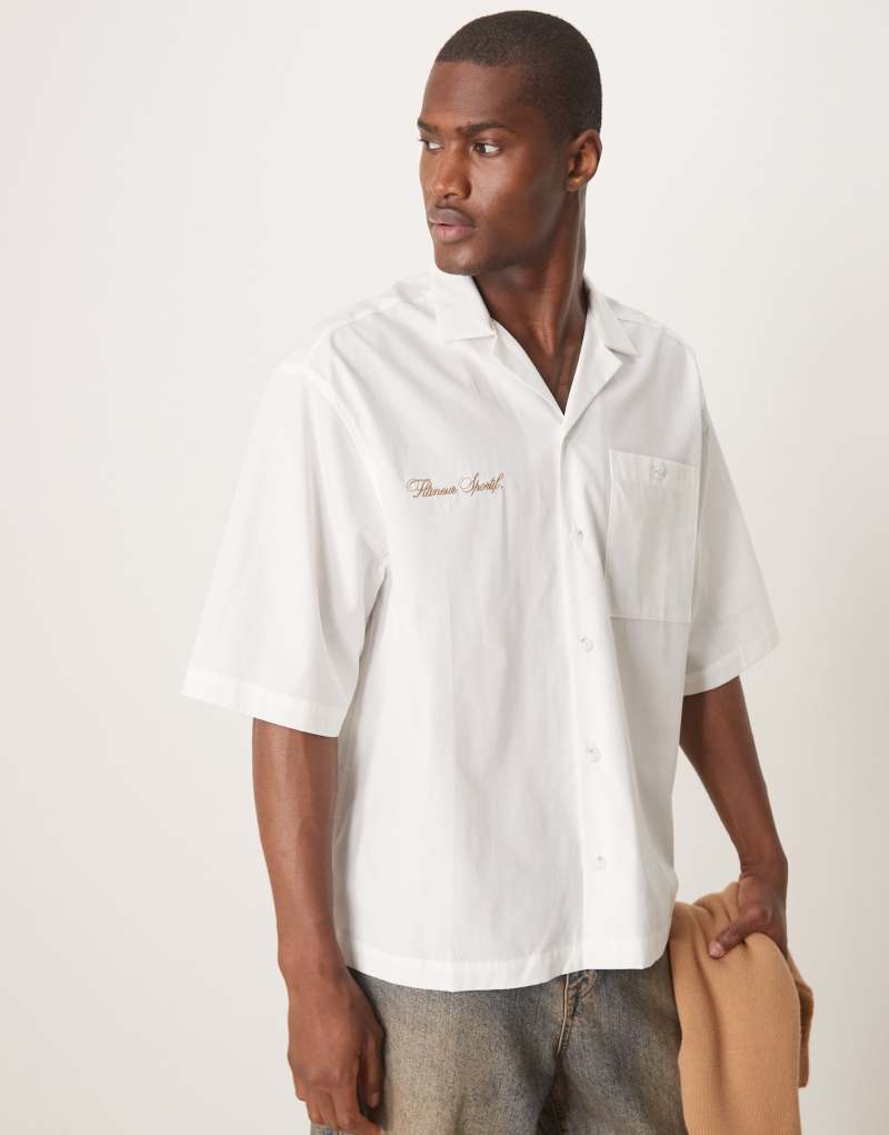 ASOS DESIGN oversized boxy shirt with embroidery in white Asos Design