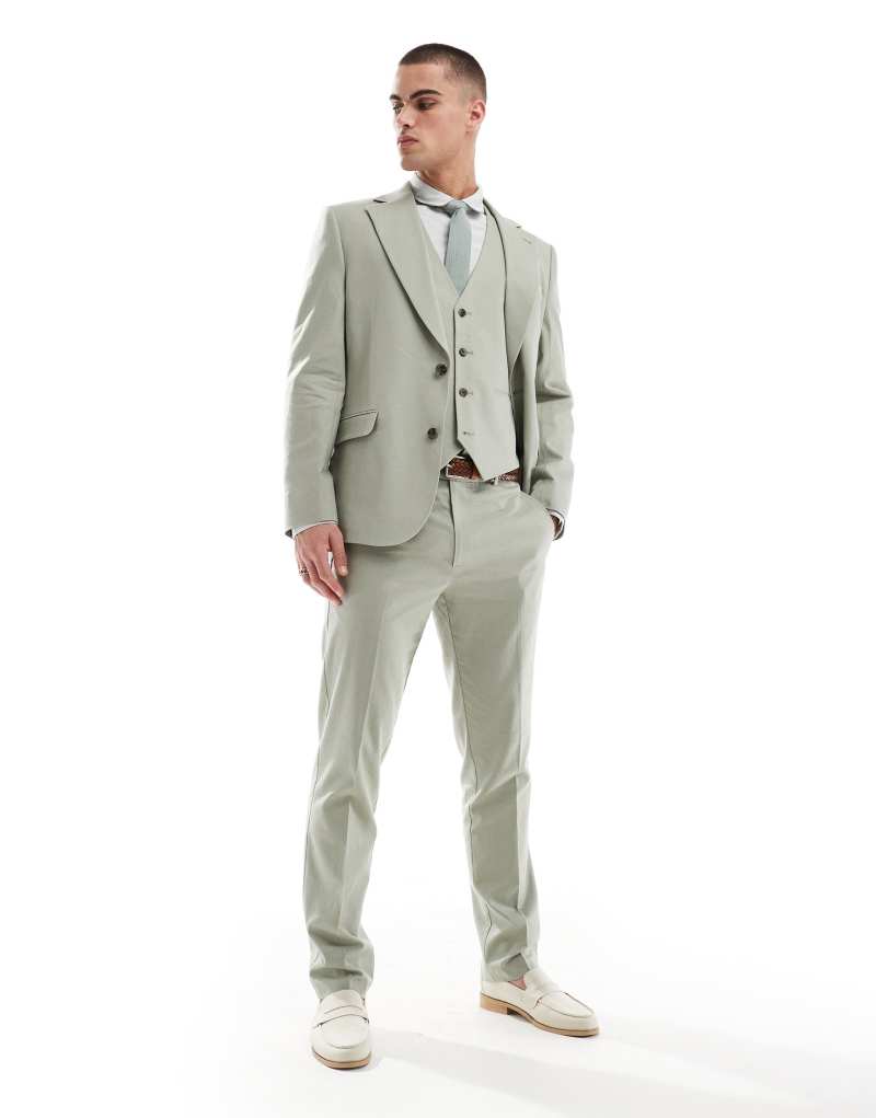 ASOS DESIGN linen blend slim suit pants in sage green Asos Design