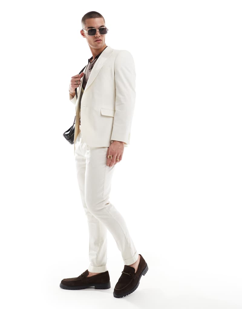 ASOS DESIGN skinny suit chino pants with linen in cream Asos Design