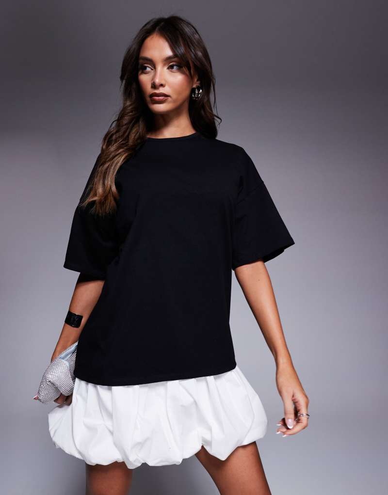 ASOS DESIGN 2-in-1 T-shirt bubble hem mini dress in black and white Asos Design