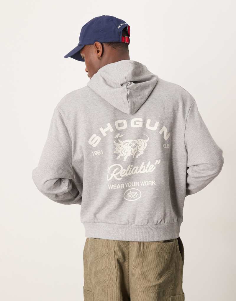 ASOS DESIGN boxy oversized hoodie with Americana style graphic in gray heather Asos Design