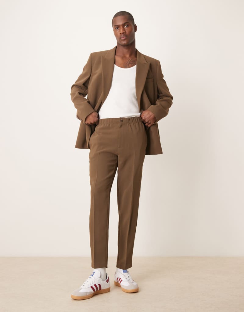 ASOS DESIGN tapered suit pants with linen in khaki texture Asos Design