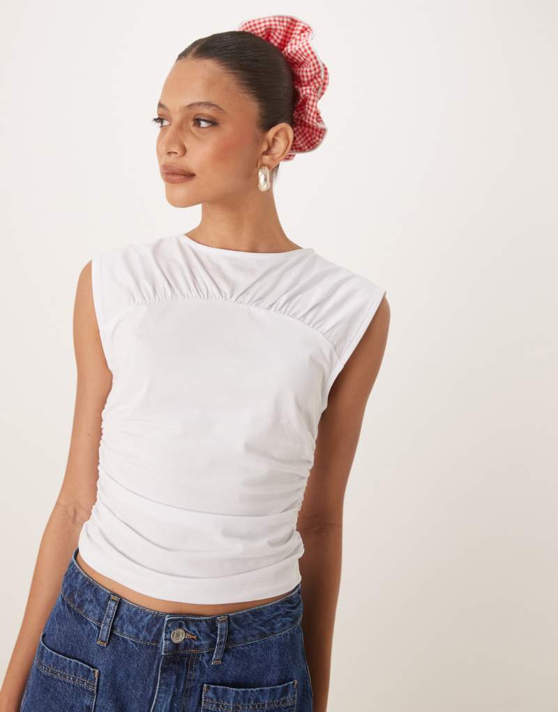 ASOS DESIGN ruched cap sleeve tee in white Asos Design