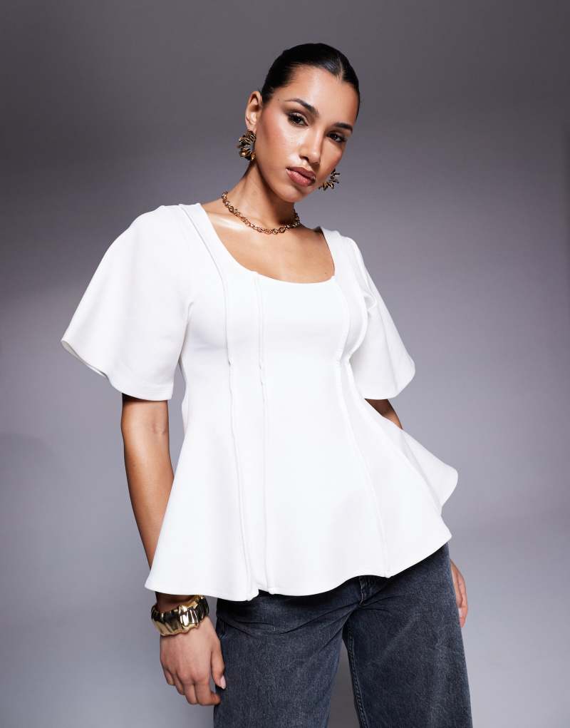 ASOS DESIGN exposed seam peplum short sleeve top Asos Design