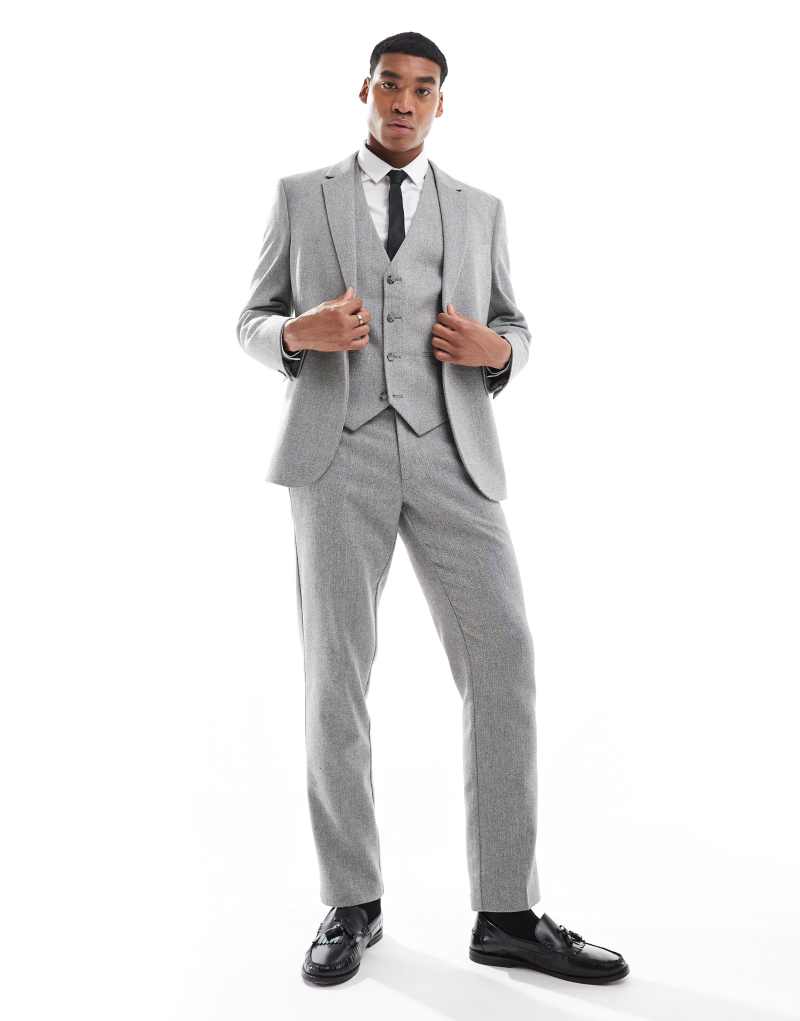 ASOS DESIGN slim suit pants with wool in gray barleyweave Asos Design