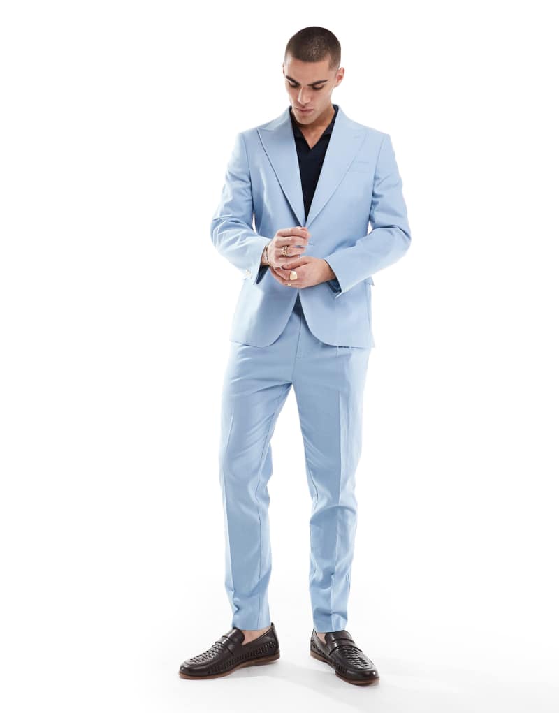 ASOS DESIGN tapered suit chino pants with linen in light blue Asos Design