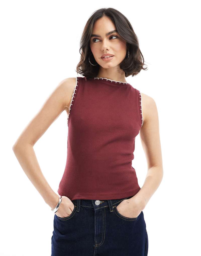 ASOS DESIGN scallop edge detail tank top in plum Asos Design