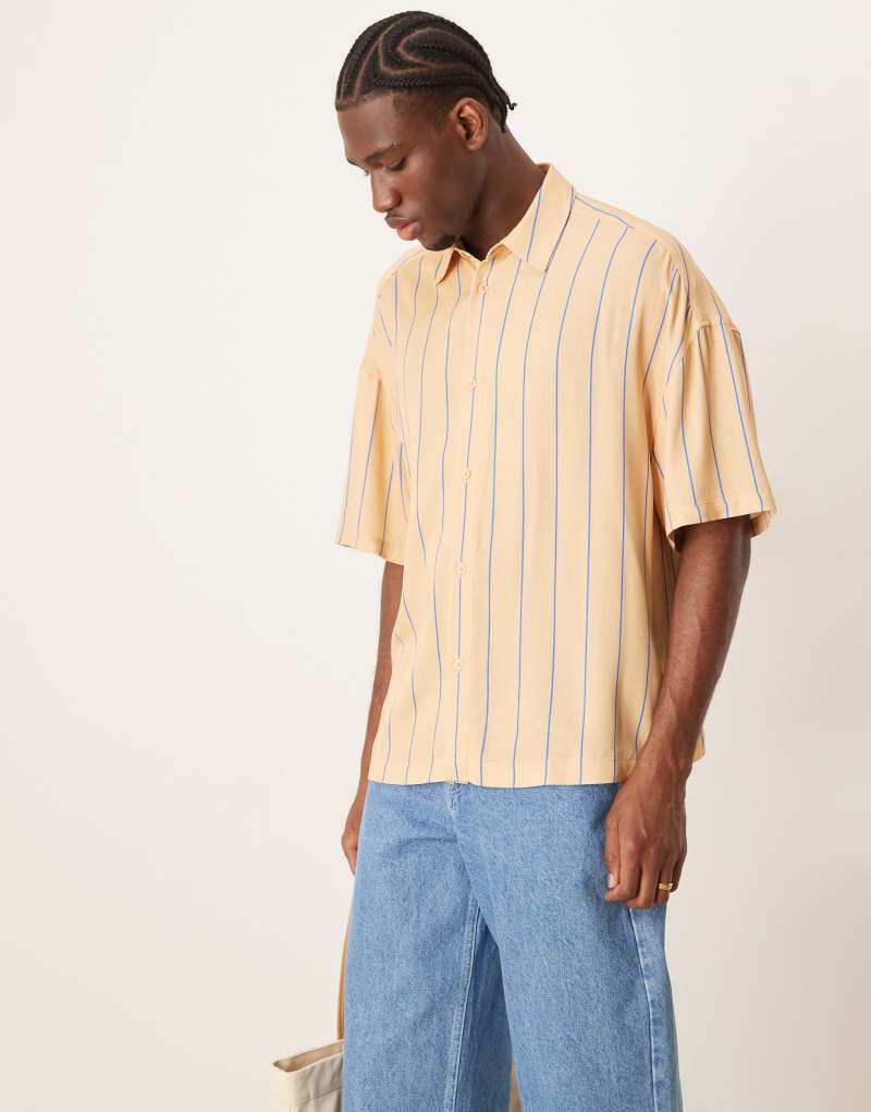 ASOS DESIGN oversized boxy shirt in yellow stripe Asos Design