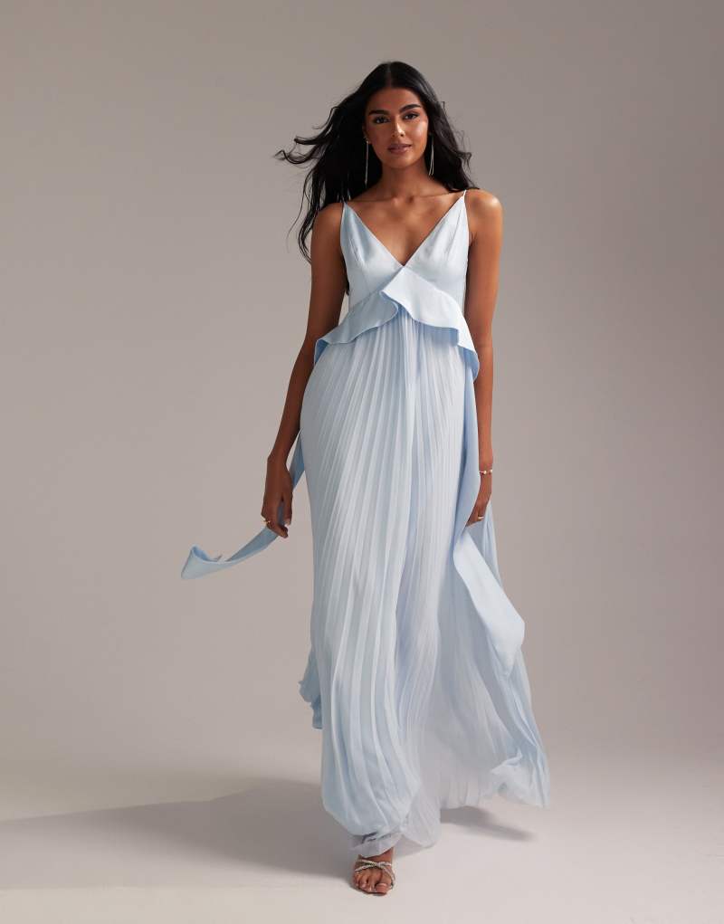 ASOS DESIGN Bridesmaids hybrid cami maxi dress with pleat skirt in light blue Asos Design