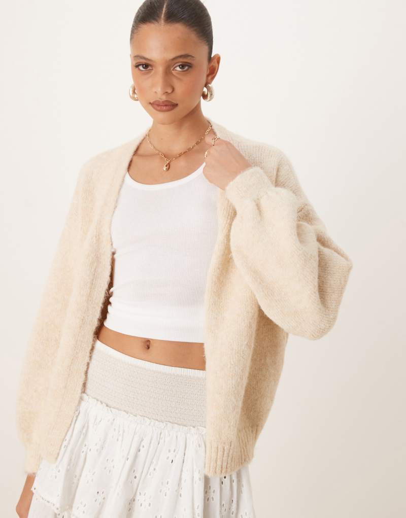 ASOS DESIGN wool blend oversized balloon sleeve cardigan in butter Asos Design