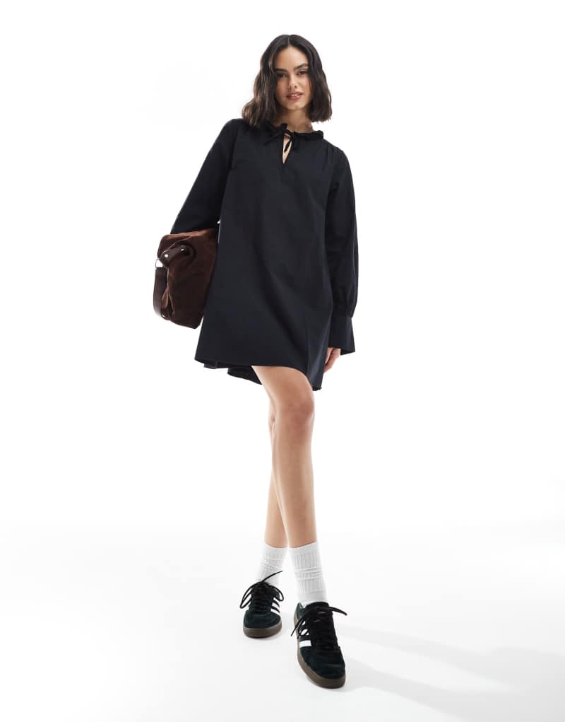 ASOS DESIGN poplin piecrust collar mini dress in black Asos Design