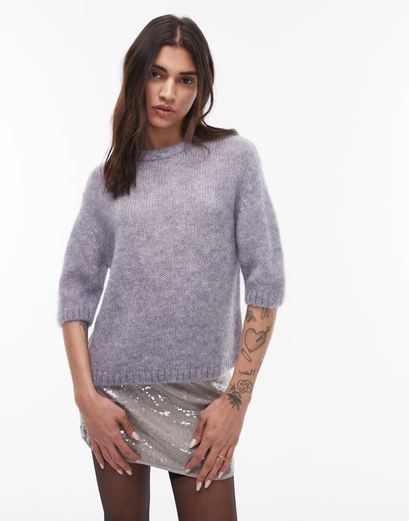 & Other Stories short sleeve knitted sweater in gray & Other Stories