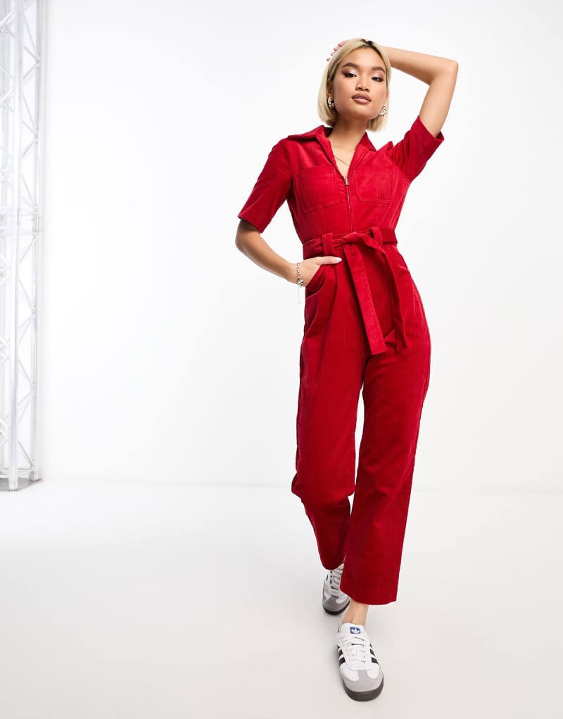 & Other Stories belted corduroy jumpsuit in red & Other Stories