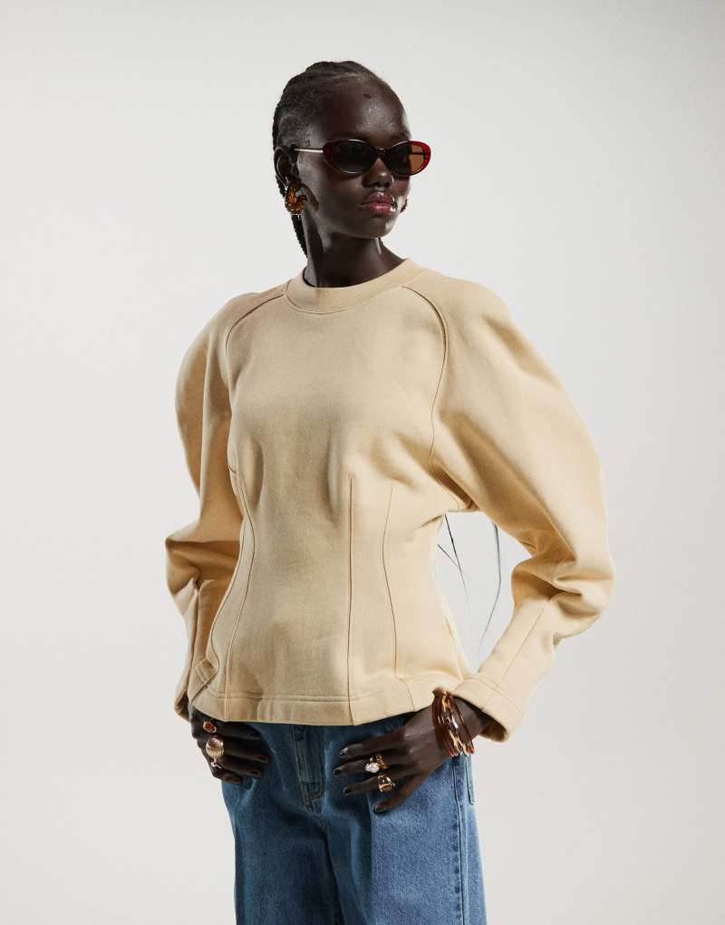 & Other Stories volume sleeve sweatshirt with corset detail in light yellow & Other Stories