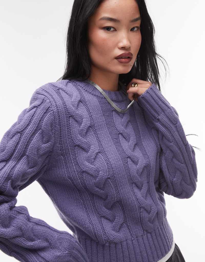 & Other Stories wool blend cable knit sweater in dark lilac & Other Stories