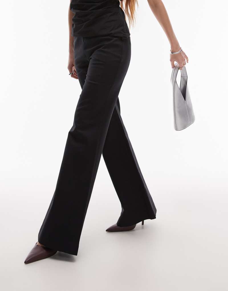 & Other Stories high waist stretch flare leg pants with front seam in black & Other Stories