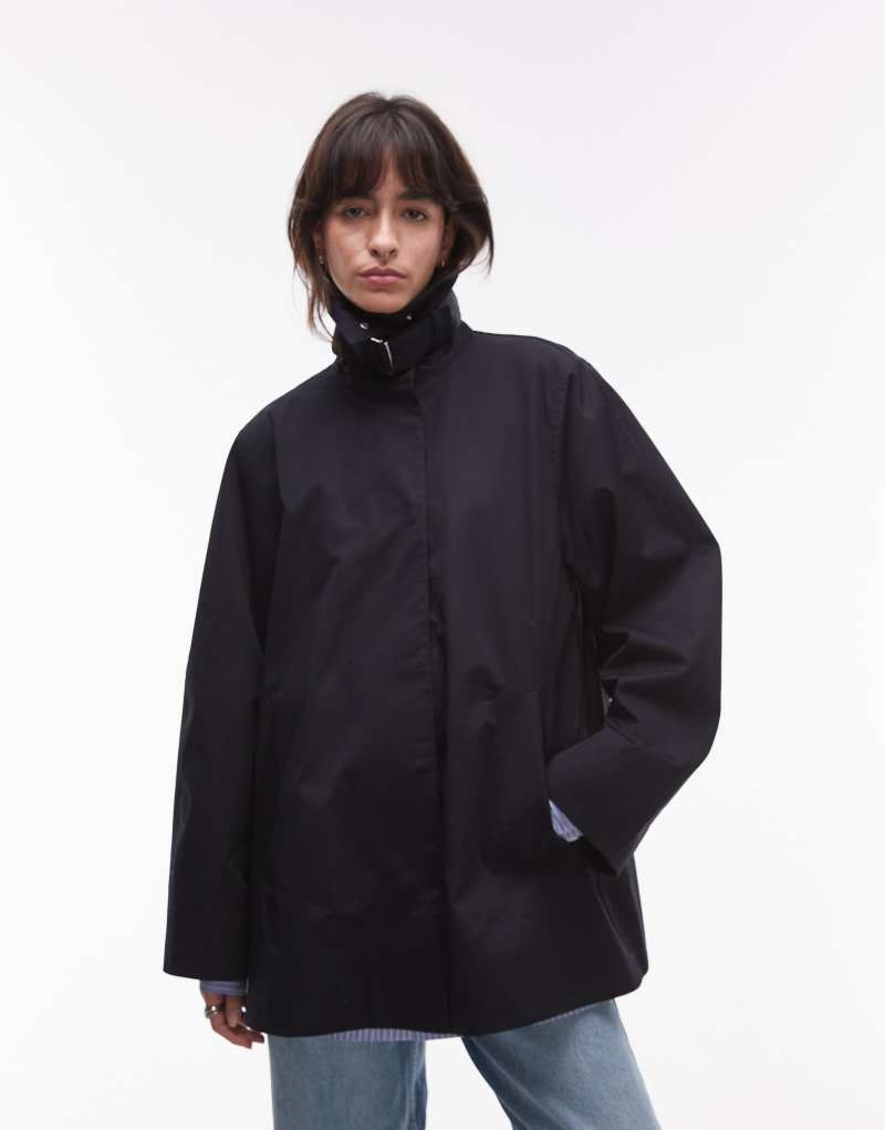 & Other Stories short trench jacket with strap funnel neck detail in navy & Other Stories