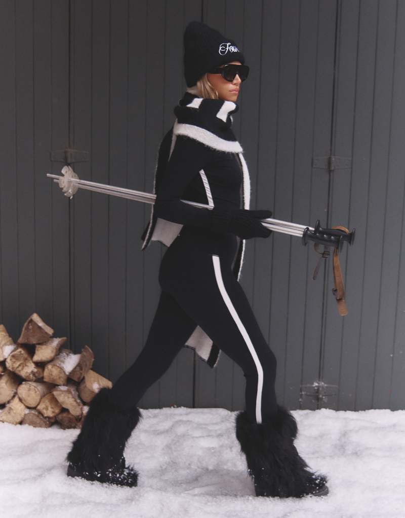 4th & Reckless x Felicia Wedin Apres Ski Indra active legging with contrast piping in black - part of a set 4Th & Reckless