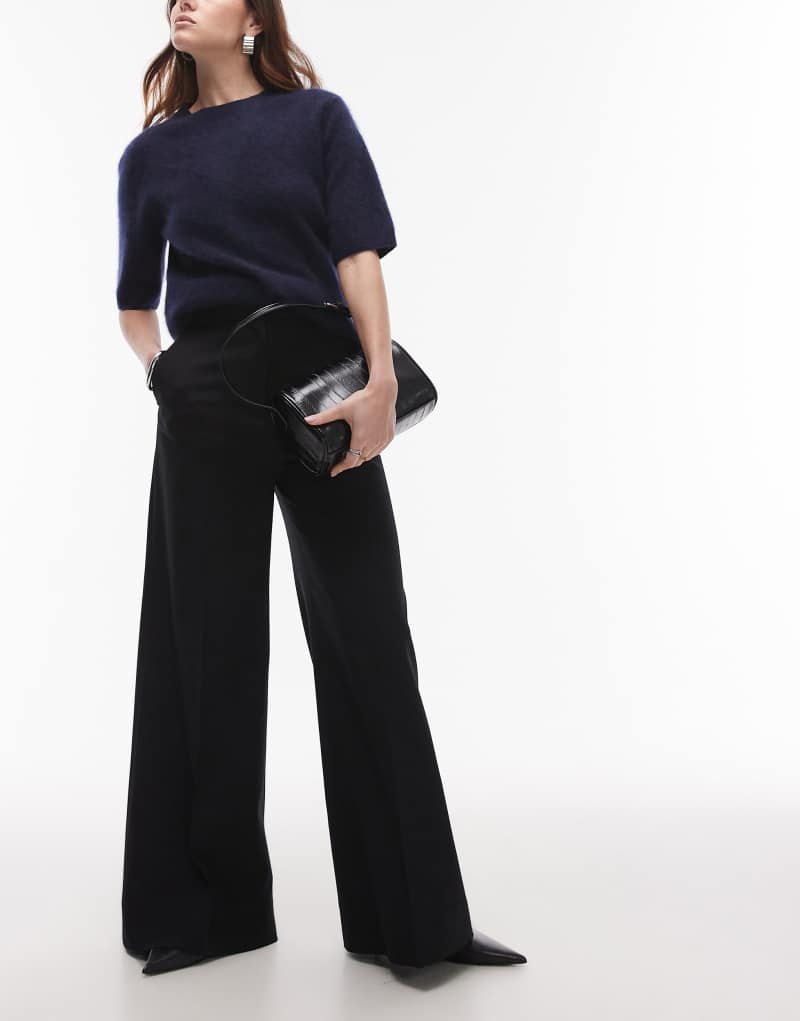 & Other Stories wool blend tailored wide leg pants in black & Other Stories