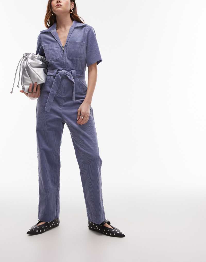 & Other Stories belted cord jumpsuit in light blue & Other Stories