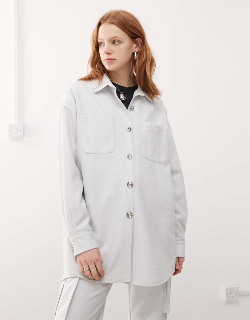 Amy Lynn button up oversized shirt in silver - part of a set Amy Lynn