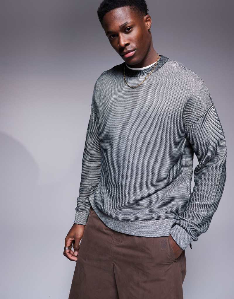 Armani Exchange knitted two tone ribbed sweater in gray Ax Armani Exchange