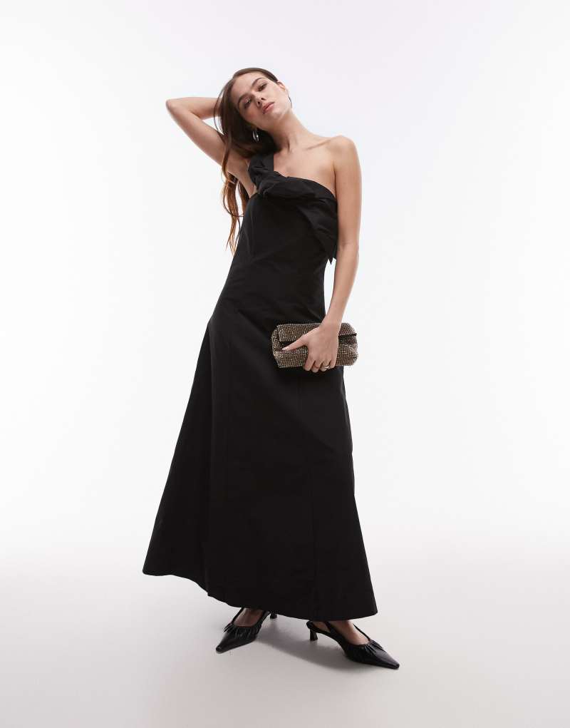 ARKET one-shoulder maxi dress with corset and twisted strap detail in black Arket