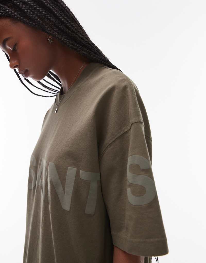 AllSaints Biggy tonal logo oversized t-shirt in khaki AllSaints