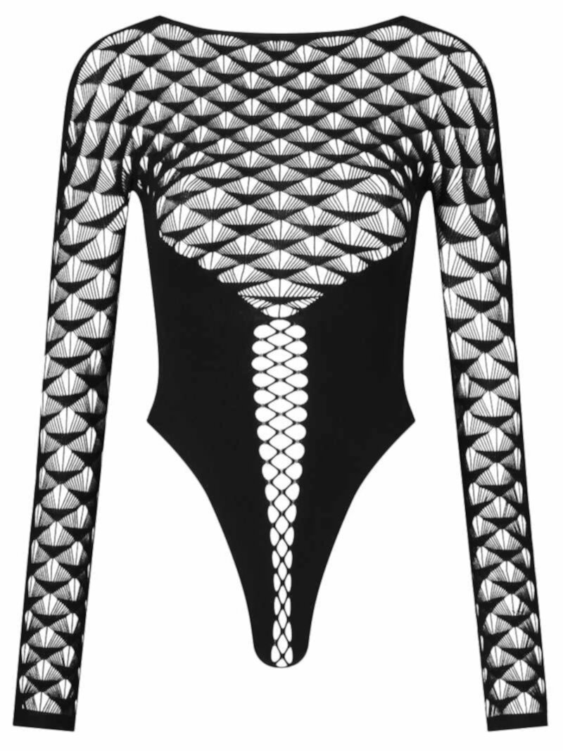 Ann Summers captive bodysuit with fan print in black Ann Summers