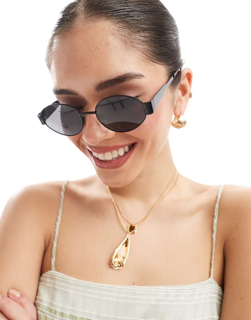 AJ Morgan slim round metal sunglasses in black  AJ Morgan