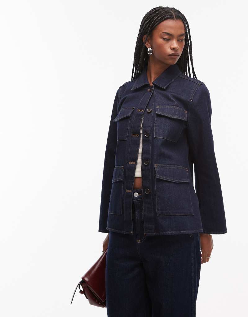 ARKET denim shacket with contrast thread front patch pockets in rinse wash indigo Arket