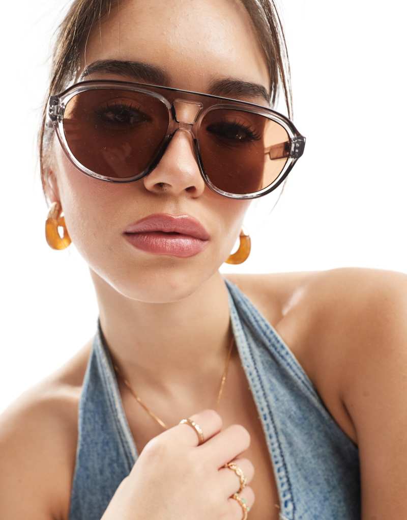 AJ Morgan round aviator sunglasses in smoky brown  AJ Morgan