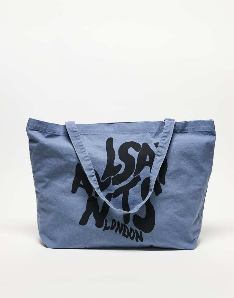 AllSaints Orlando logo tote bag in blue AllSaints