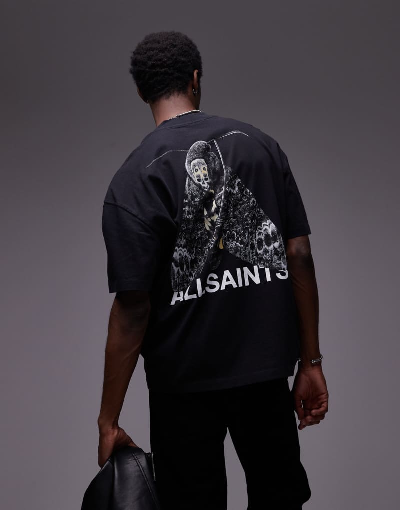 AllSaints Chrysalypse moth back graphic t-shirt in washed black AllSaints