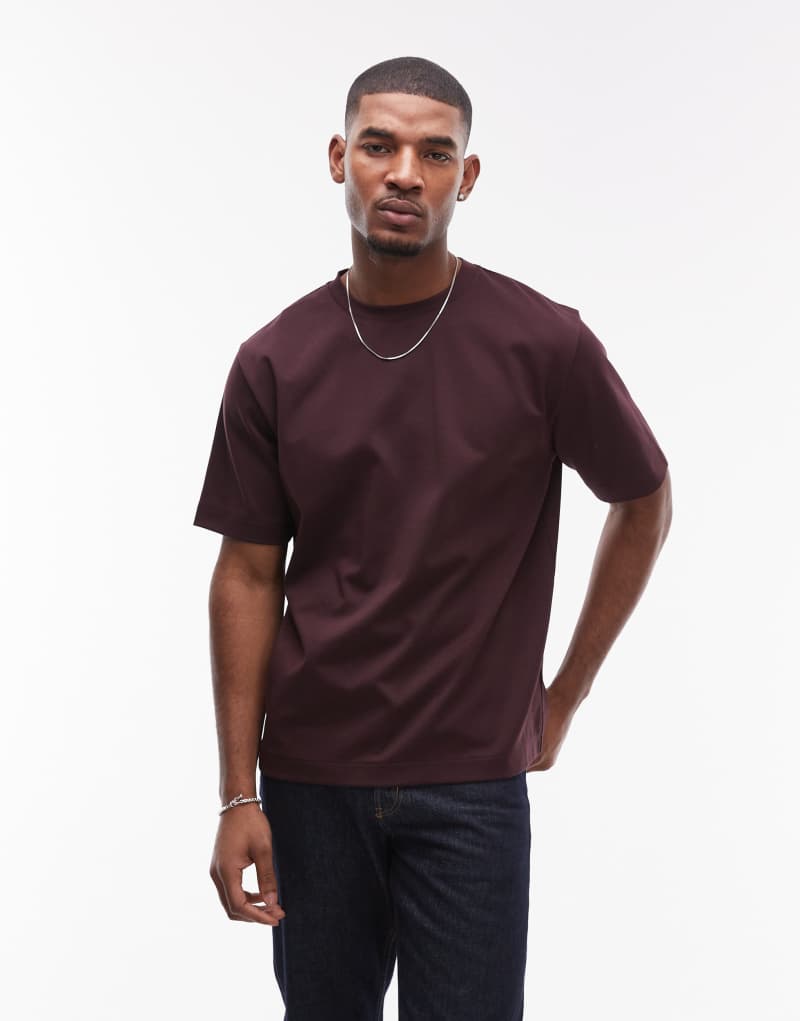 ARKET heavy interlock jersey oversized T-shirt in burgundy Arket