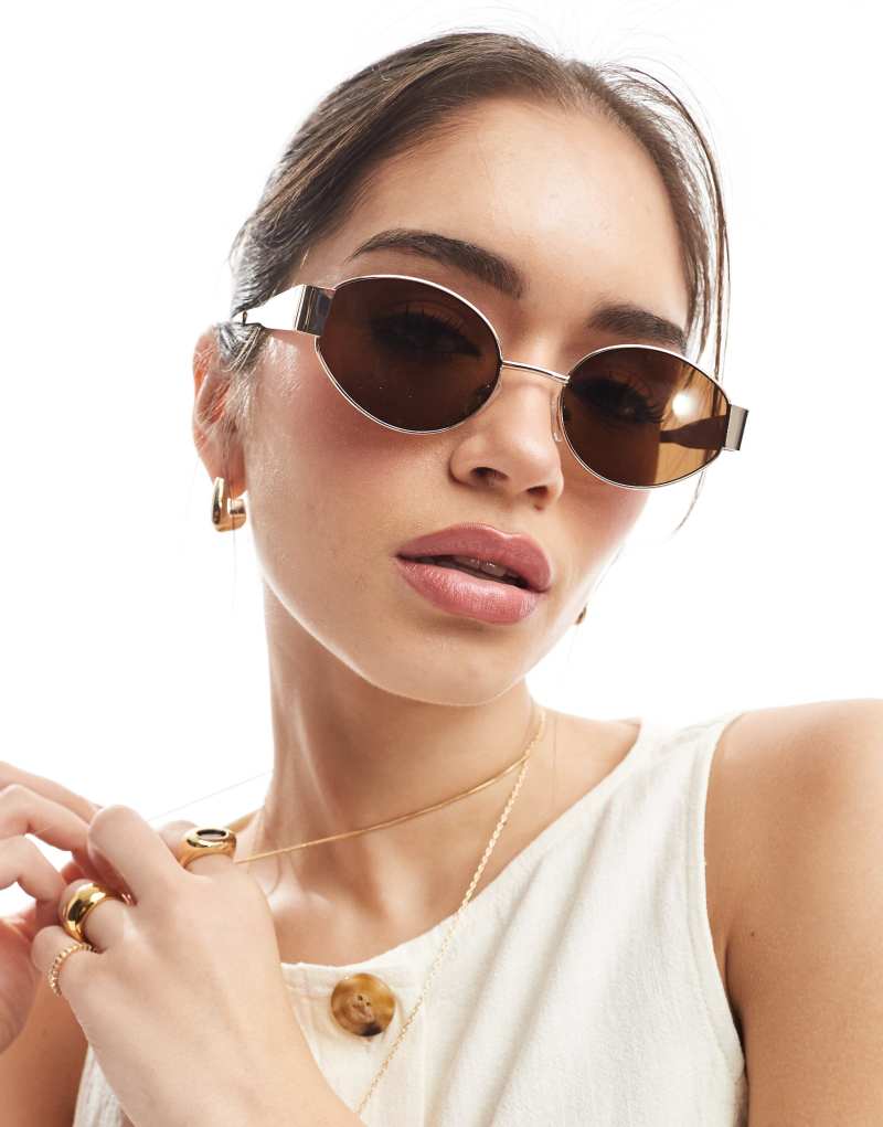 AJ Morgan slim round metal sunglasses in gold AJ Morgan