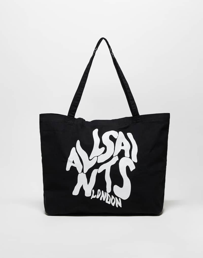 AllSaints Orlando logo tote bag in black AllSaints