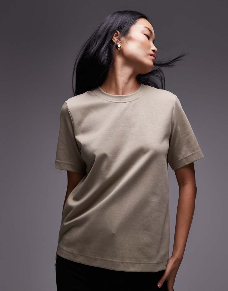 ARKET heavyweight jersey boxy T-shirt in beige khaki Arket