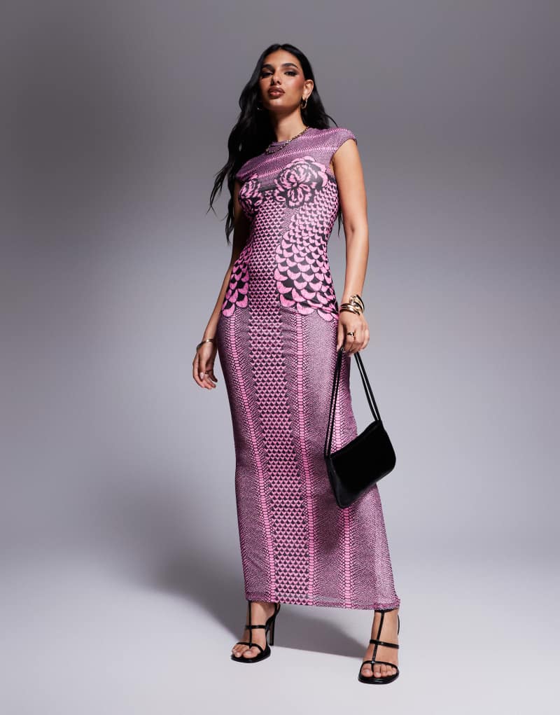 AFRM Cody column length maxi dress in zebra rose  Afrm