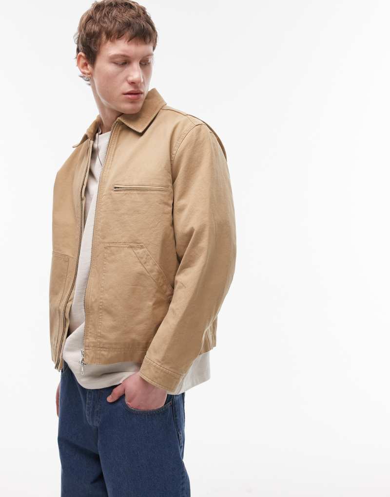 ARKET canvas zip front workwear jacket in beige Arket