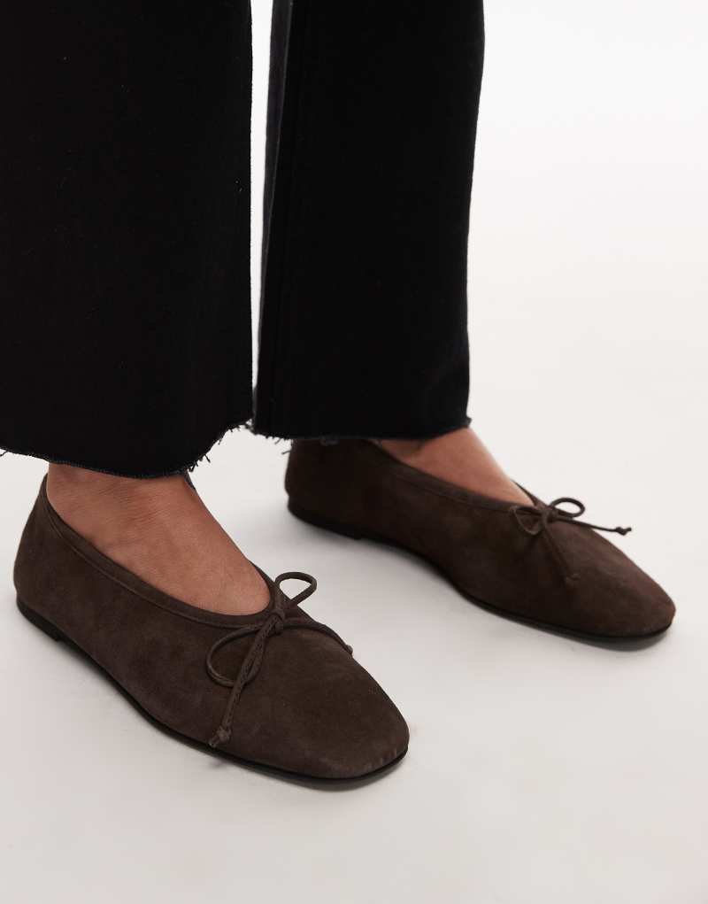 ARKET square toe suede ballet flat in chocolate brown Arket